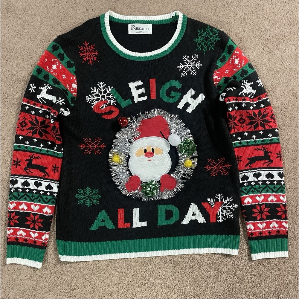 Santa Claus “Sleigh All Day “Christmas Black Sweater Women's Size 12/14 L
